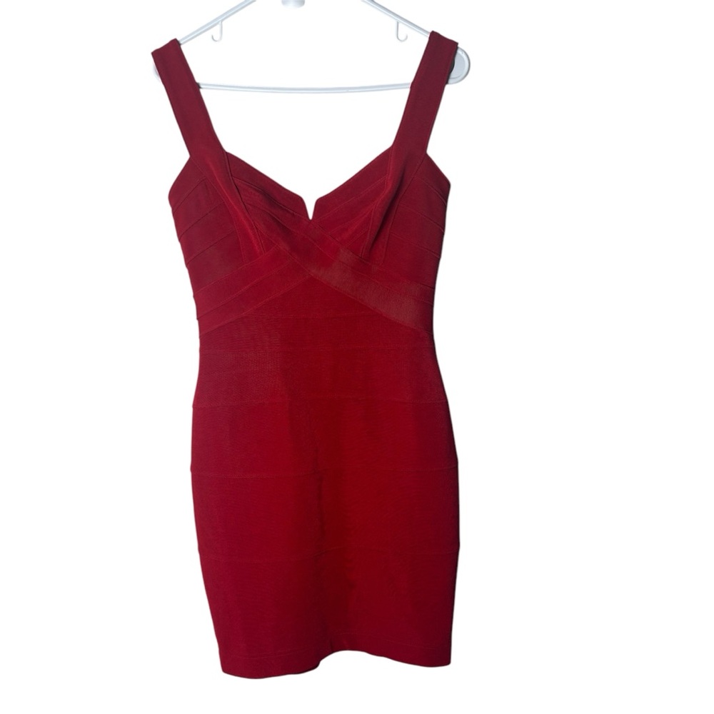 Cache vintage red split neck bodycon bandage mini dress